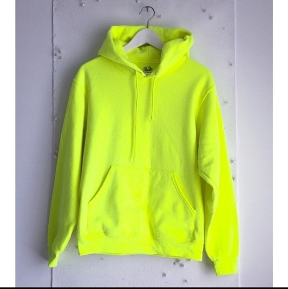 Fruit of the Loom Tops - Fruit of the Loom Neon Yellow Hooded Sweatshirt Hoodie Women's Small S Bright